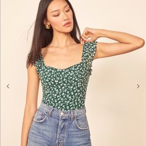NWT Reformation Lisbon Top Green/White Sz 6R $128